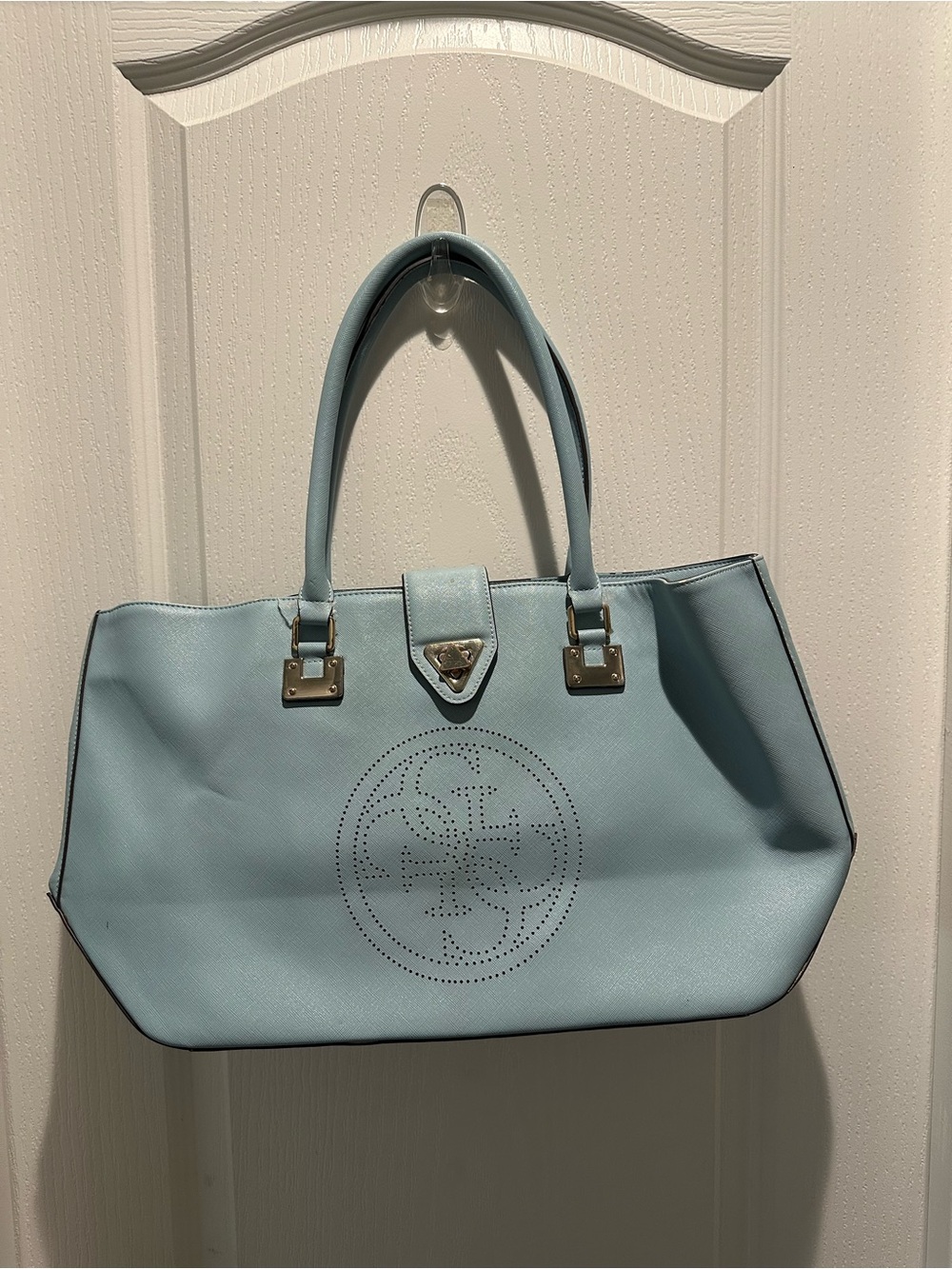 Guess Light Blue Tote Bag with Perforated Logo